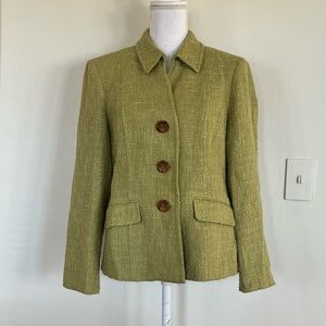 Vintage Talbots Petites Apple Green Italian Fabric Textured Blazer Jacket Sz12